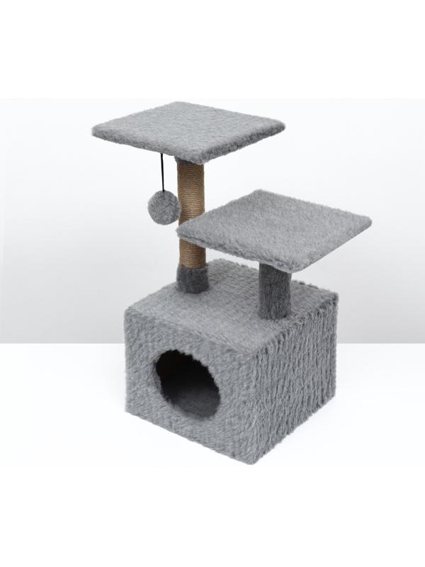 Домик-когтеточка 2-х ур. квадратный с 2-мя квадратными полками, 53 х 35 х 65 см, серый