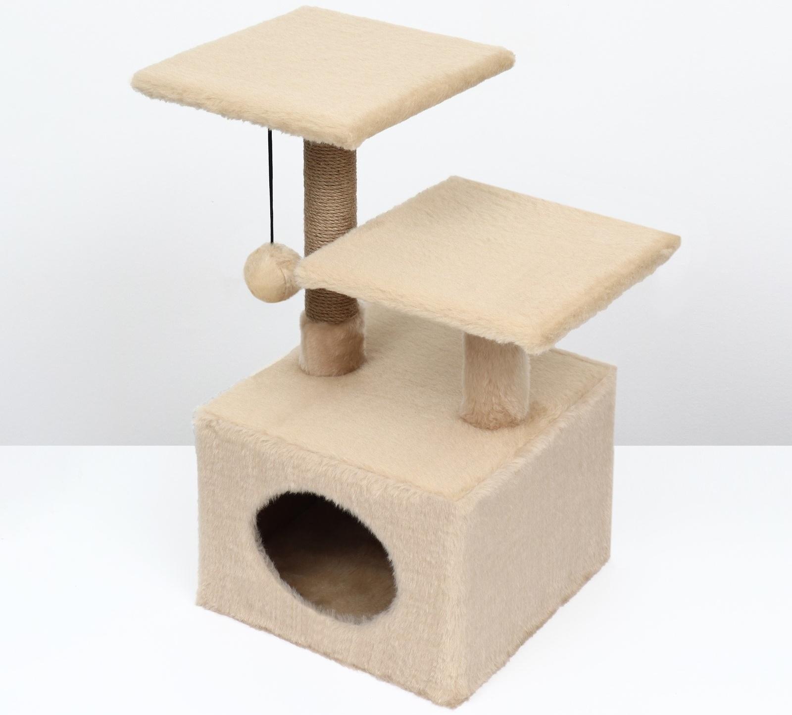 Домик-когтеточка 2-х ур. квадратный с 2-мя квадратными полками, 53 х 35 х 65 см, бежевый