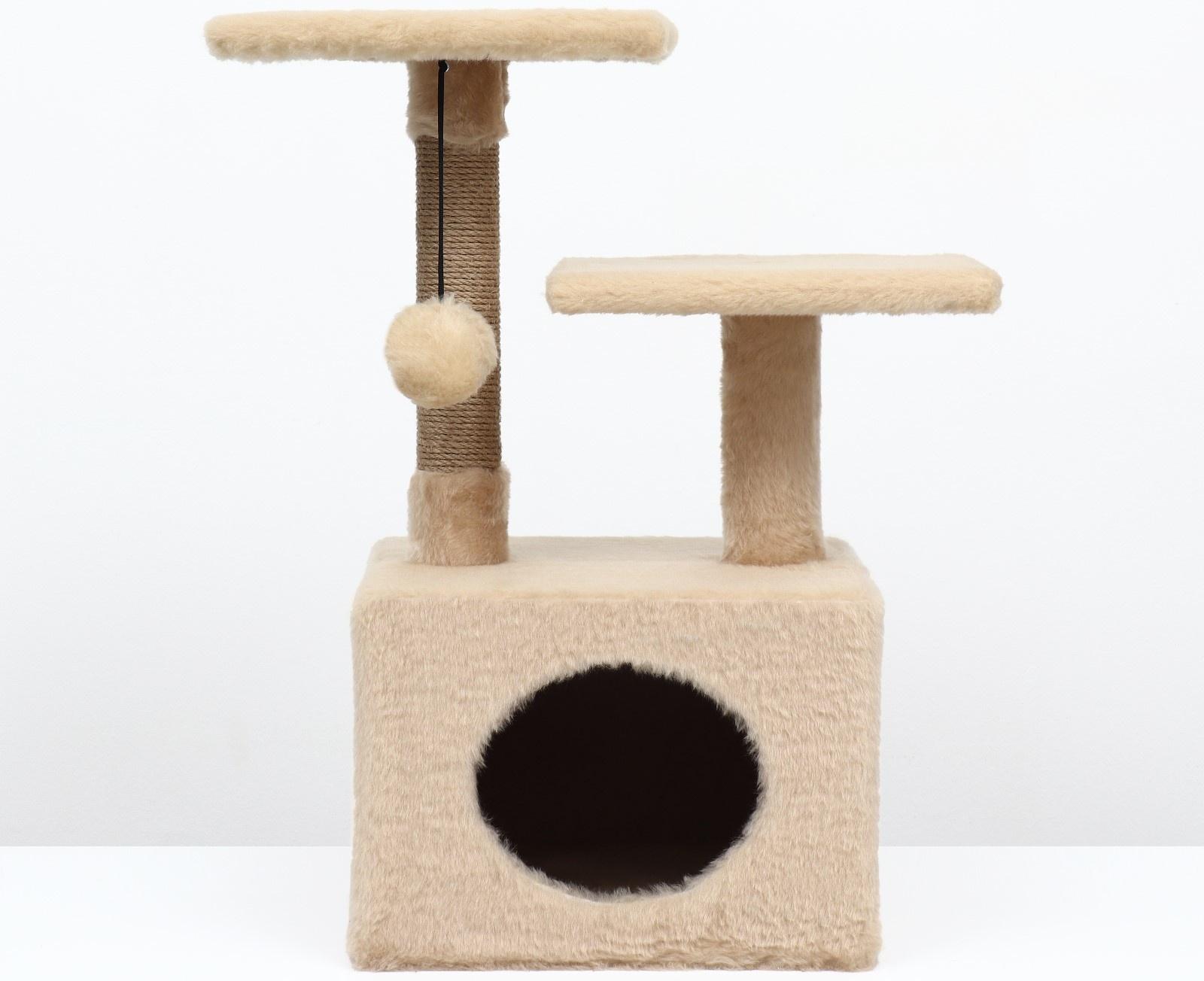 Домик-когтеточка 2-х ур. квадратный с 2-мя квадратными полками, 53 х 35 х 65 см, бежевый