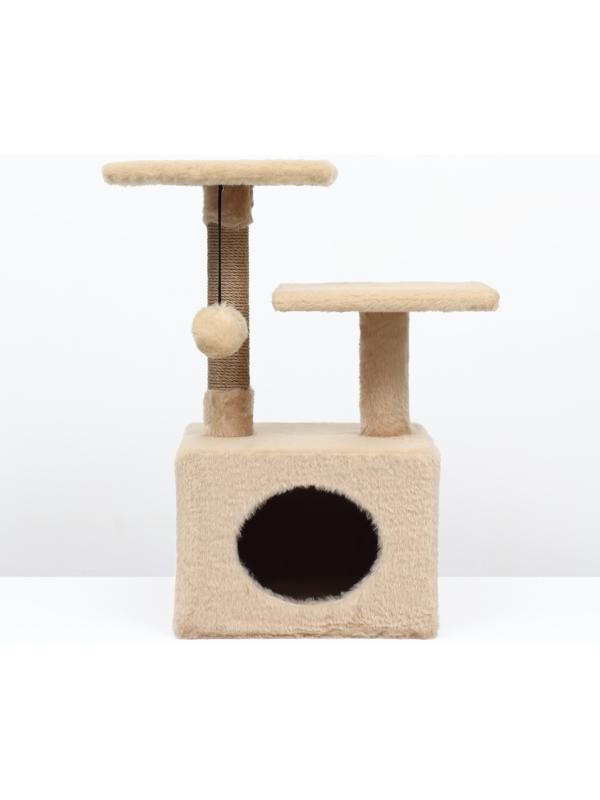 Домик-когтеточка 2-х ур. квадратный с 2-мя квадратными полками, 53 х 35 х 65 см, бежевый