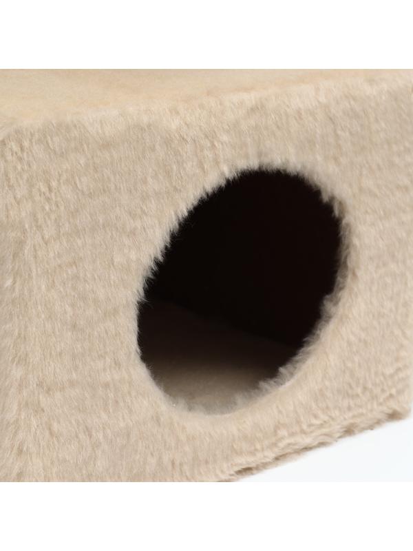 Домик-когтеточка 2-х ур. квадратный с 2-мя квадратными полками, 53 х 35 х 65 см, бежевый