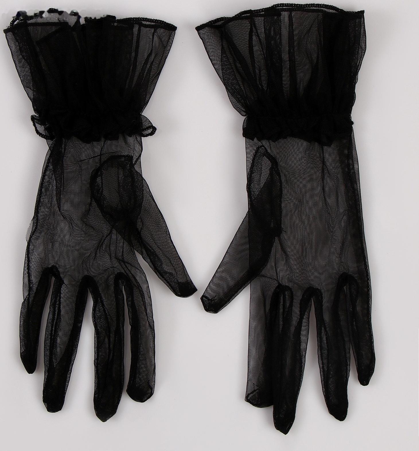 Карнавальный аксессуар - перчатки прозрачные с юбочкой, цвет черный