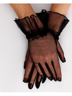 Карнавальный аксессуар - перчатки прозрачные с юбочкой, цвет черный