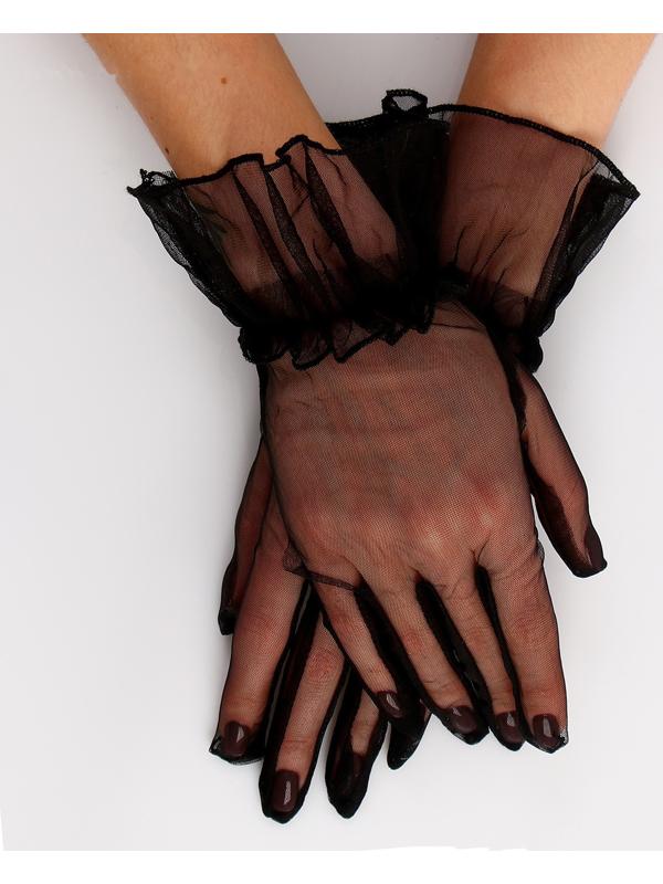 Карнавальный аксессуар - перчатки прозрачные с юбочкой, цвет черный
