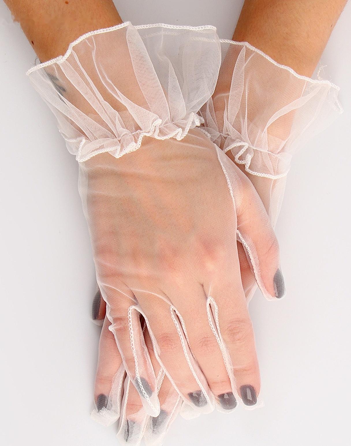 Карнавальный аксессуар - перчатки прозрачные с юбочкой, цвет белый