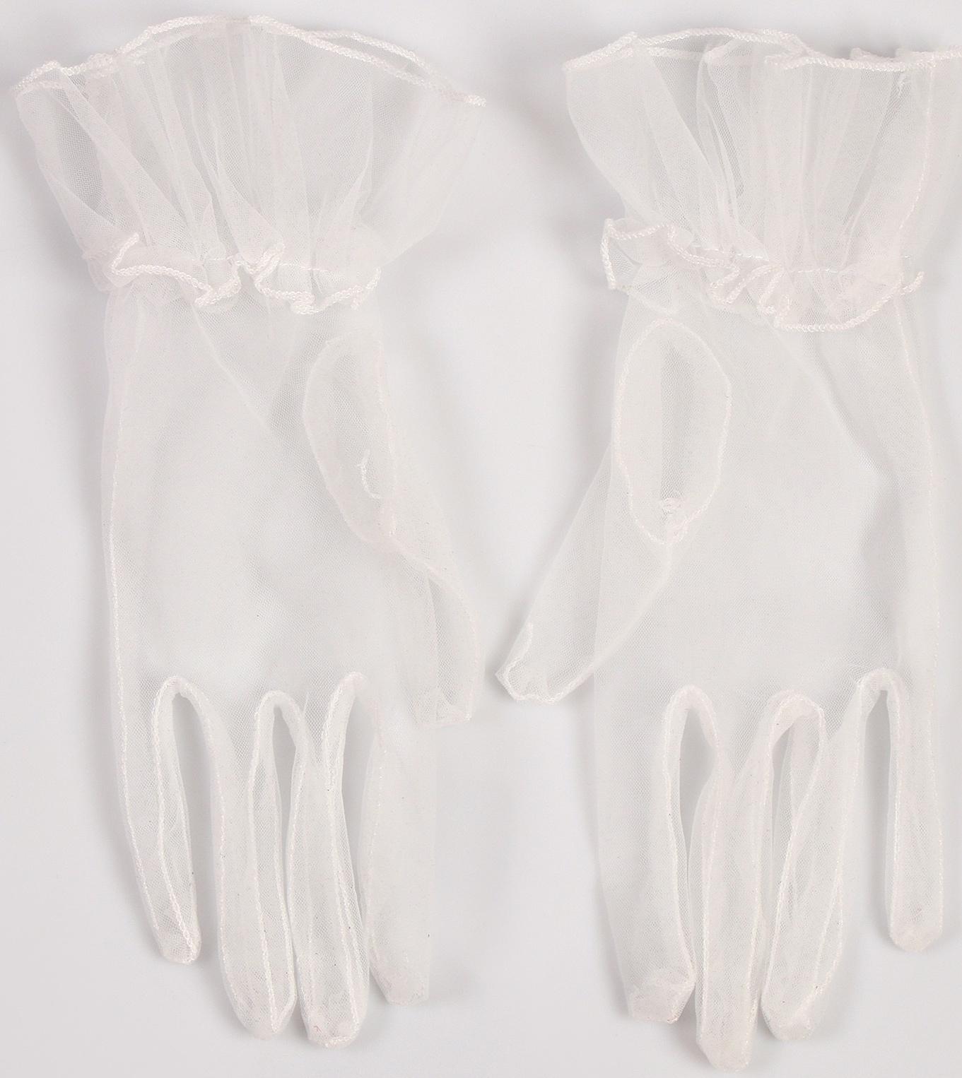 Карнавальный аксессуар - перчатки прозрачные с юбочкой, цвет белый