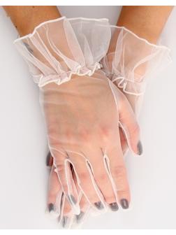 Карнавальный аксессуар - перчатки прозрачные с юбочкой, цвет белый