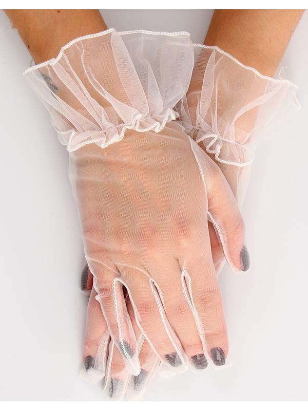 Карнавальный аксессуар - перчатки прозрачные с юбочкой, цвет белый
