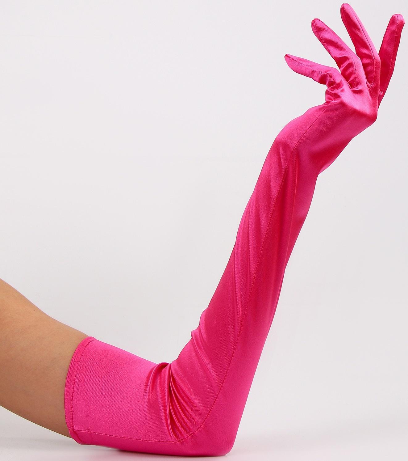 Карнавальный аксессуар - перчатки 55см, цвет фуксия