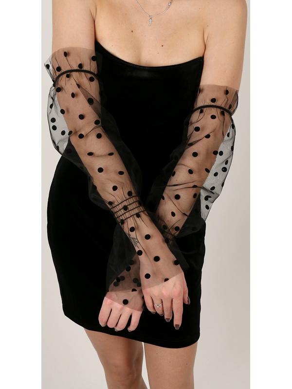 Карнавальный аксессуар перчатки - нарукавники, цвет черный в горох