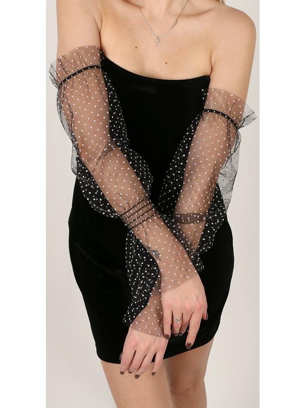 Карнавальный аксессуар перчатки - нарукавники, цвет черный в белый горох