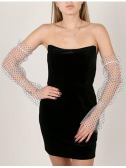 Карнавальный аксессуар перчатки-  нарукавники, цвет белый в горох