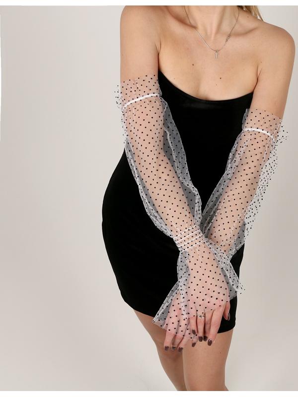 Карнавальный аксессуар перчатки-  нарукавники, цвет белый в горох