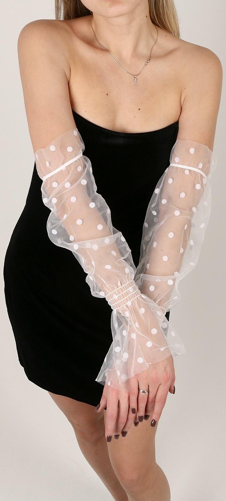 Карнавальный аксессуар перчатки - нарукавники, цвет белый в белый горох