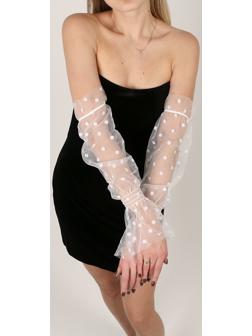 Карнавальный аксессуар перчатки - нарукавники, цвет белый в белый горох