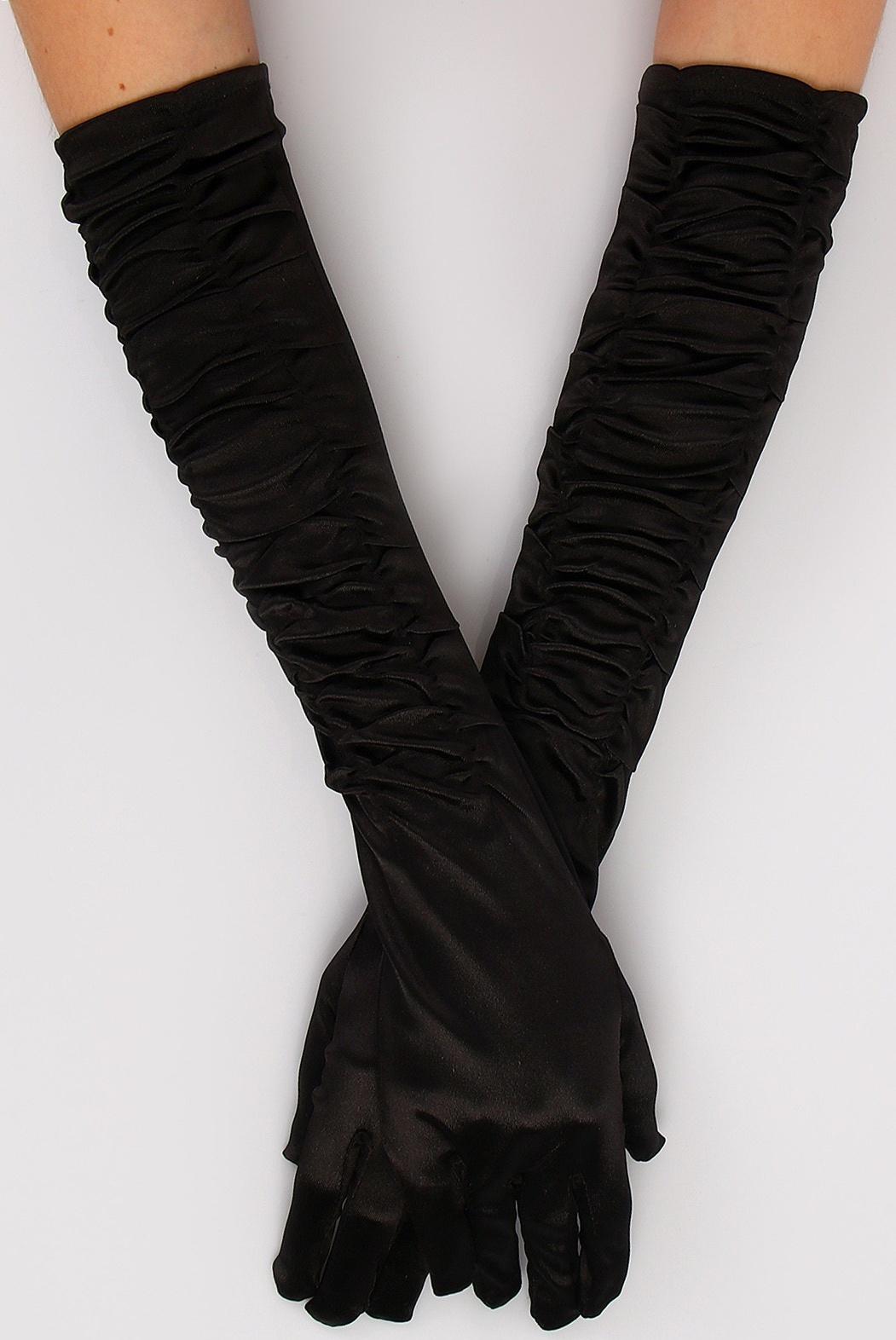 Карнавальный аксессуар - перчатки со сборкой, цвет черный