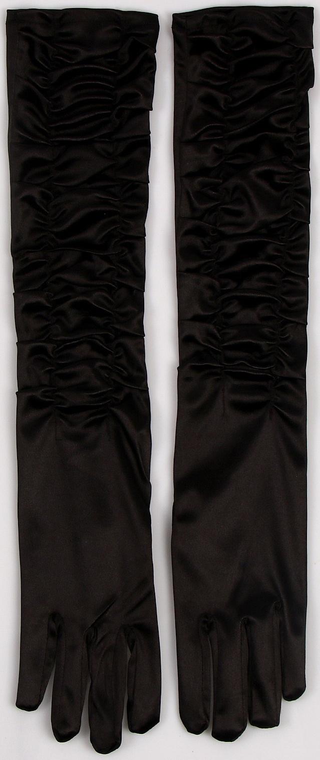 Карнавальный аксессуар - перчатки со сборкой, цвет черный