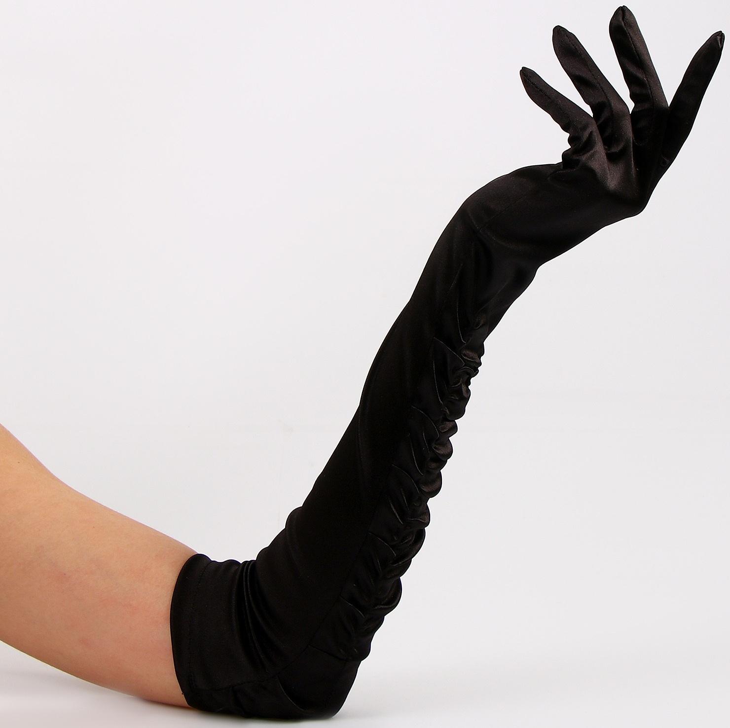 Карнавальный аксессуар - перчатки со сборкой, цвет черный