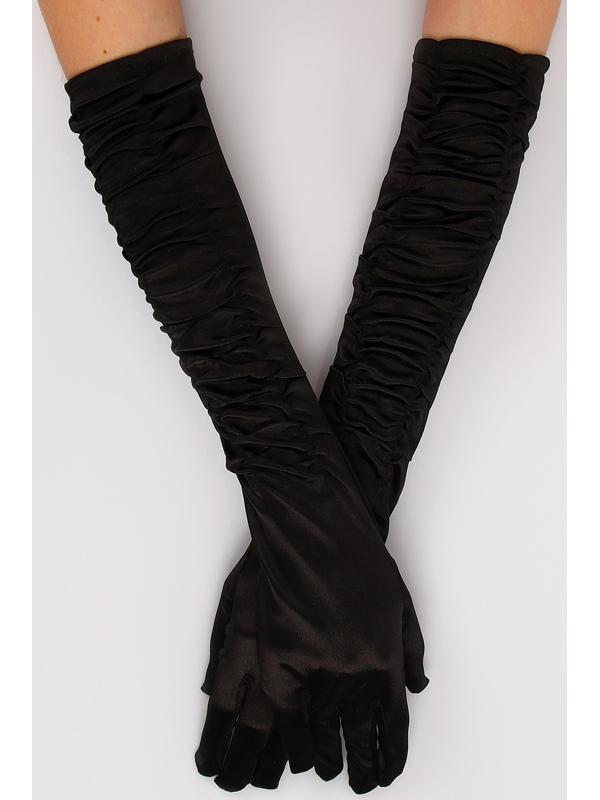 Карнавальный аксессуар - перчатки со сборкой, цвет черный