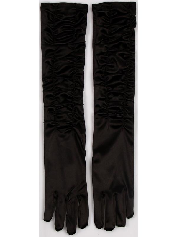 Карнавальный аксессуар - перчатки со сборкой, цвет черный