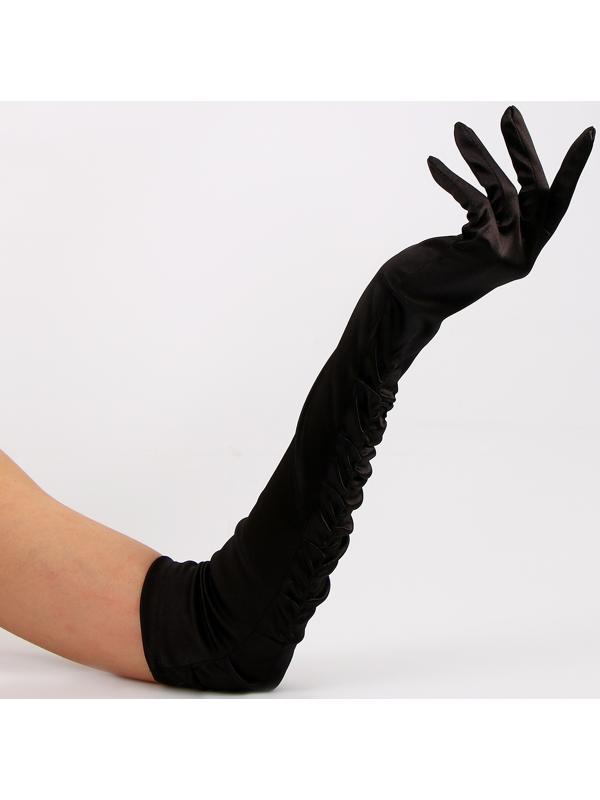 Карнавальный аксессуар - перчатки со сборкой, цвет черный