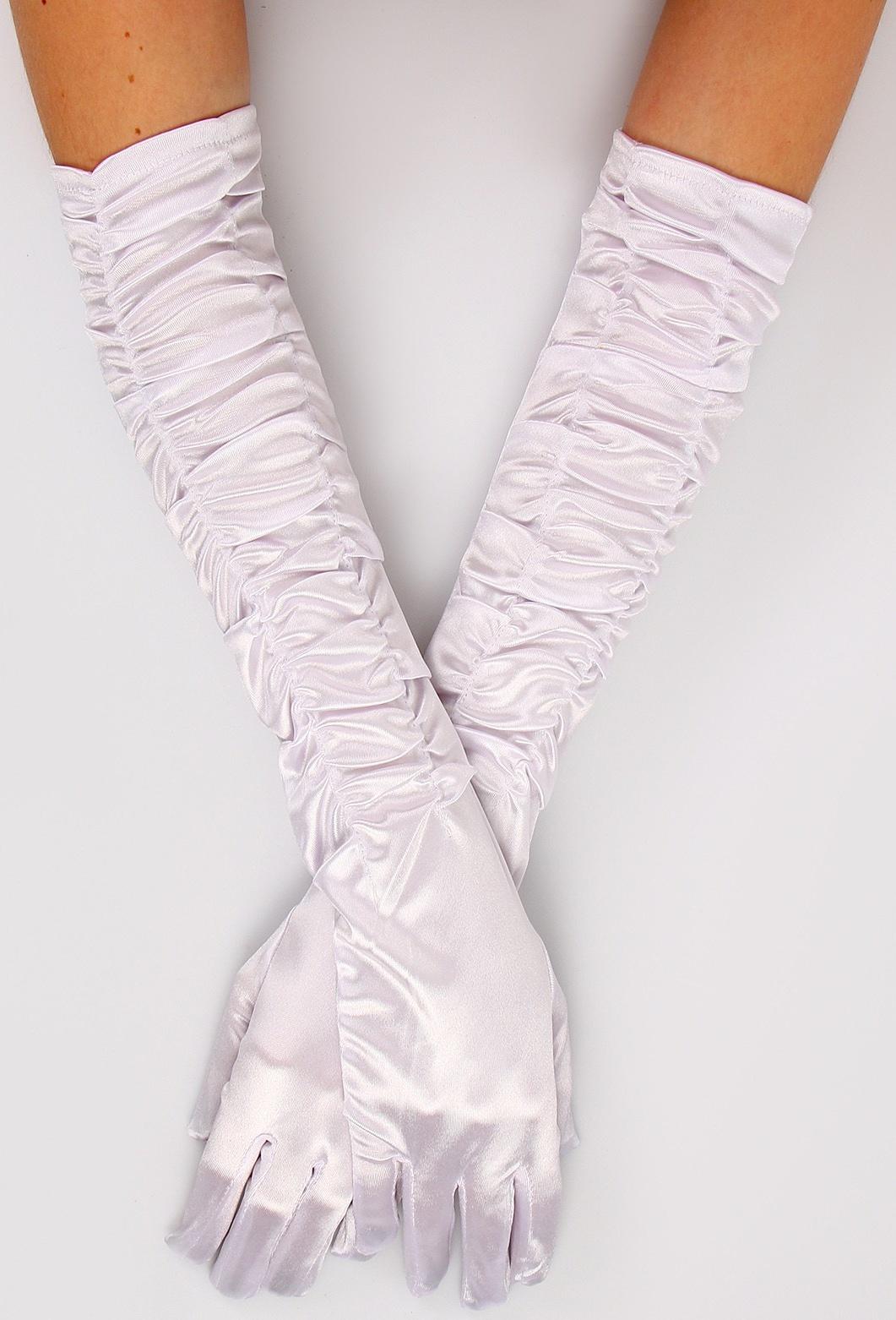 Карнавальный аксессуар - перчатки со сборкой, цвет белый