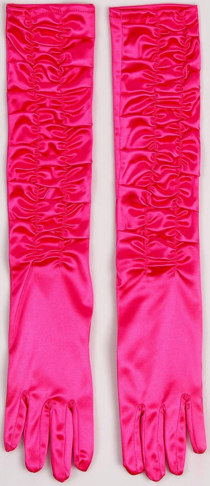 Карнавальный аксессуар - перчатки со сборкой, цвет фуксия