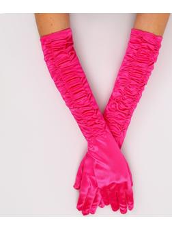 Карнавальный аксессуар - перчатки со сборкой, цвет фуксия