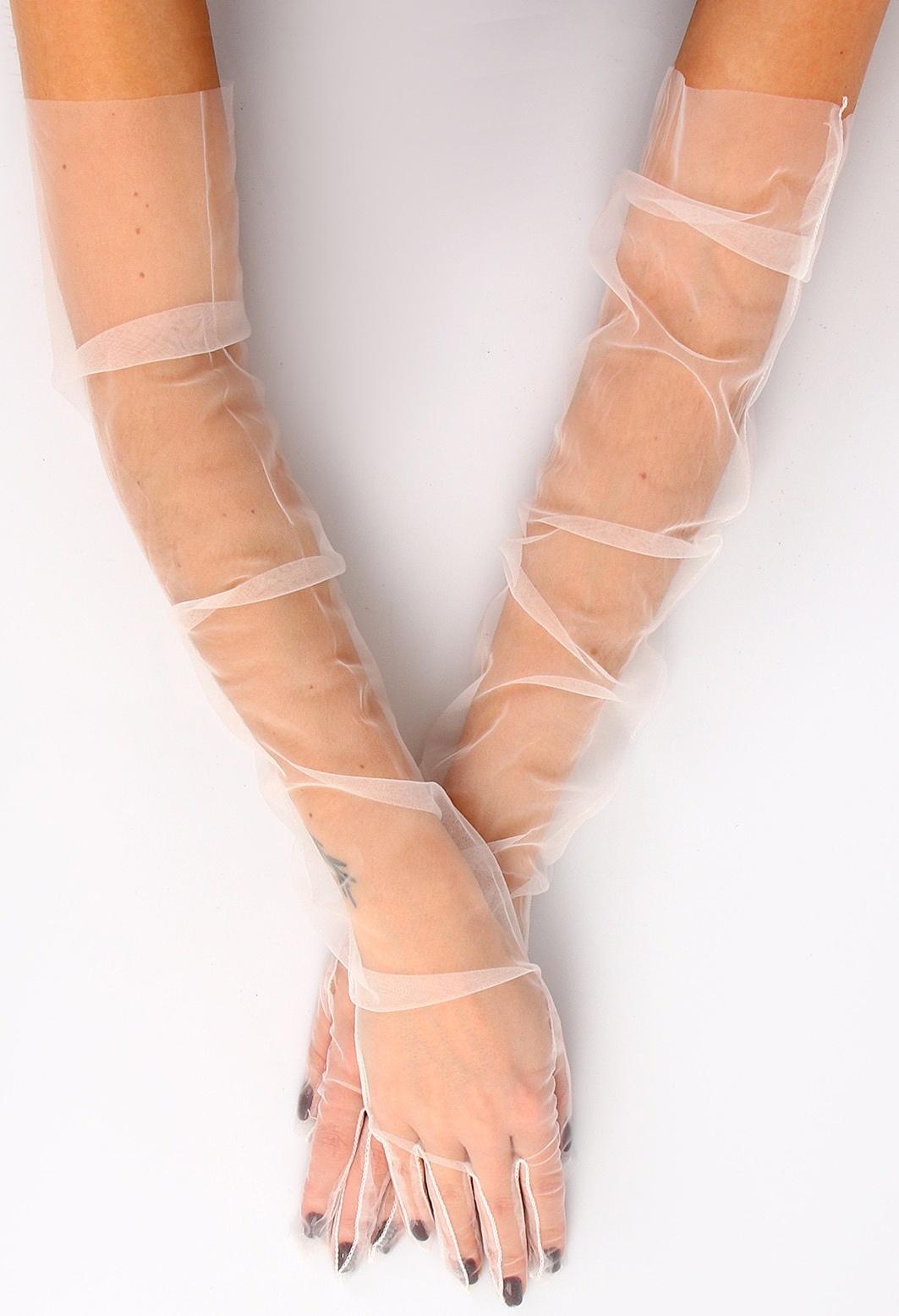 Карнавальный аксессуар- перчатки прозрачные, цвет белый