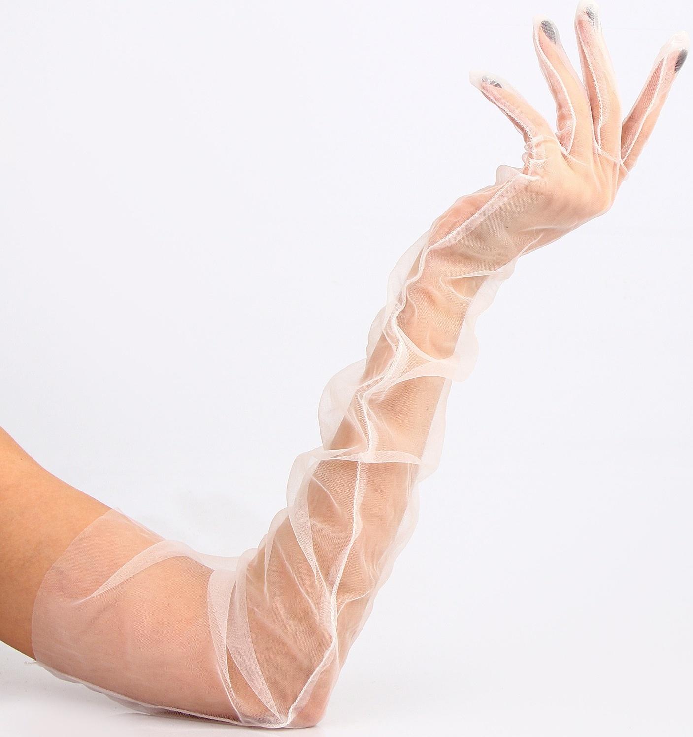 Карнавальный аксессуар- перчатки прозрачные, цвет белый