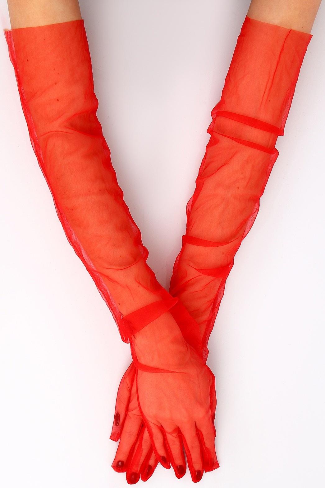 Карнавальный аксессуар- перчатки прозрачные, цвет красный
