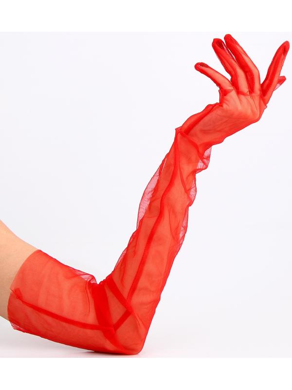 Карнавальный аксессуар- перчатки прозрачные, цвет красный