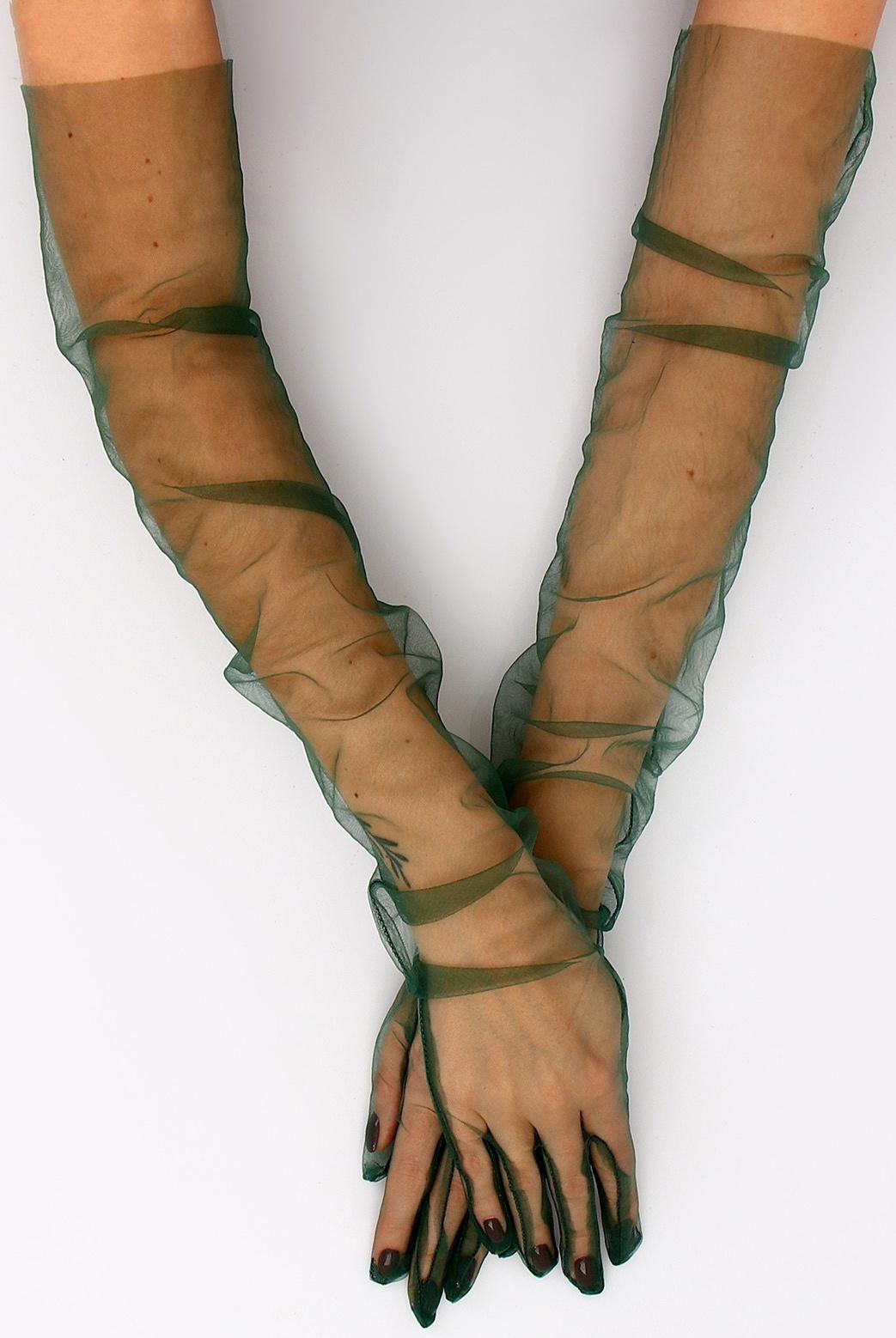 Карнавальный аксессуар- перчатки прозрачные, цвет темно-зеленый