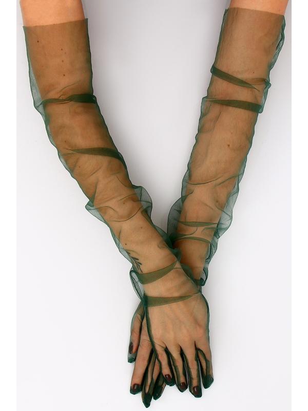 Карнавальный аксессуар- перчатки прозрачные, цвет темно-зеленый