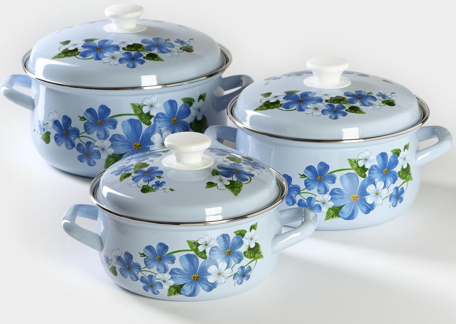 Набор кастрюль «Лён», 3 предмета: 2 л, 3 л, 4 л, эмалированная сталь