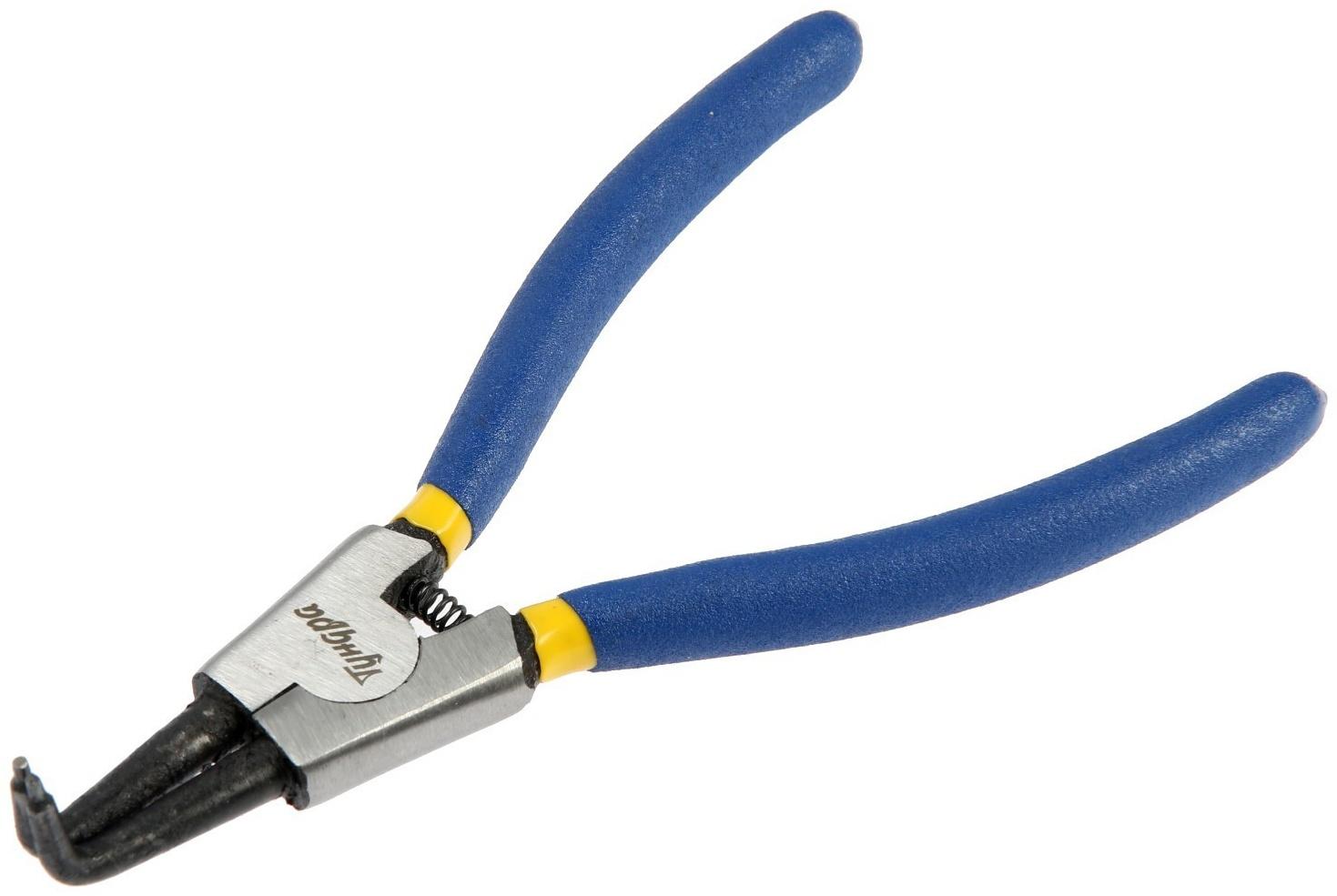 Съемник внешних стопорных колец ТУНДРА, изогнутые губки на разжим, 170 мм