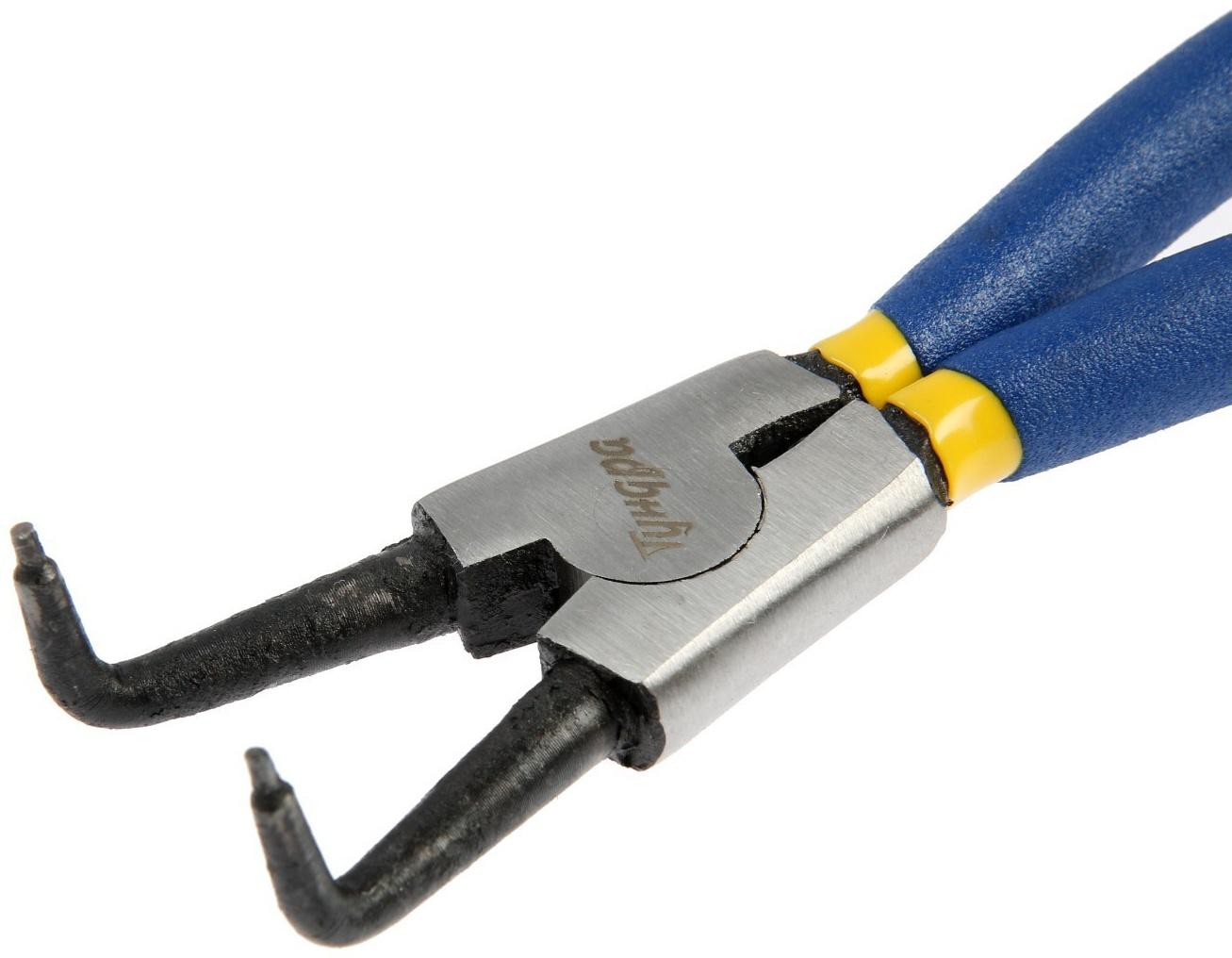 Съемник внешних стопорных колец ТУНДРА, изогнутые губки на разжим, 170 мм