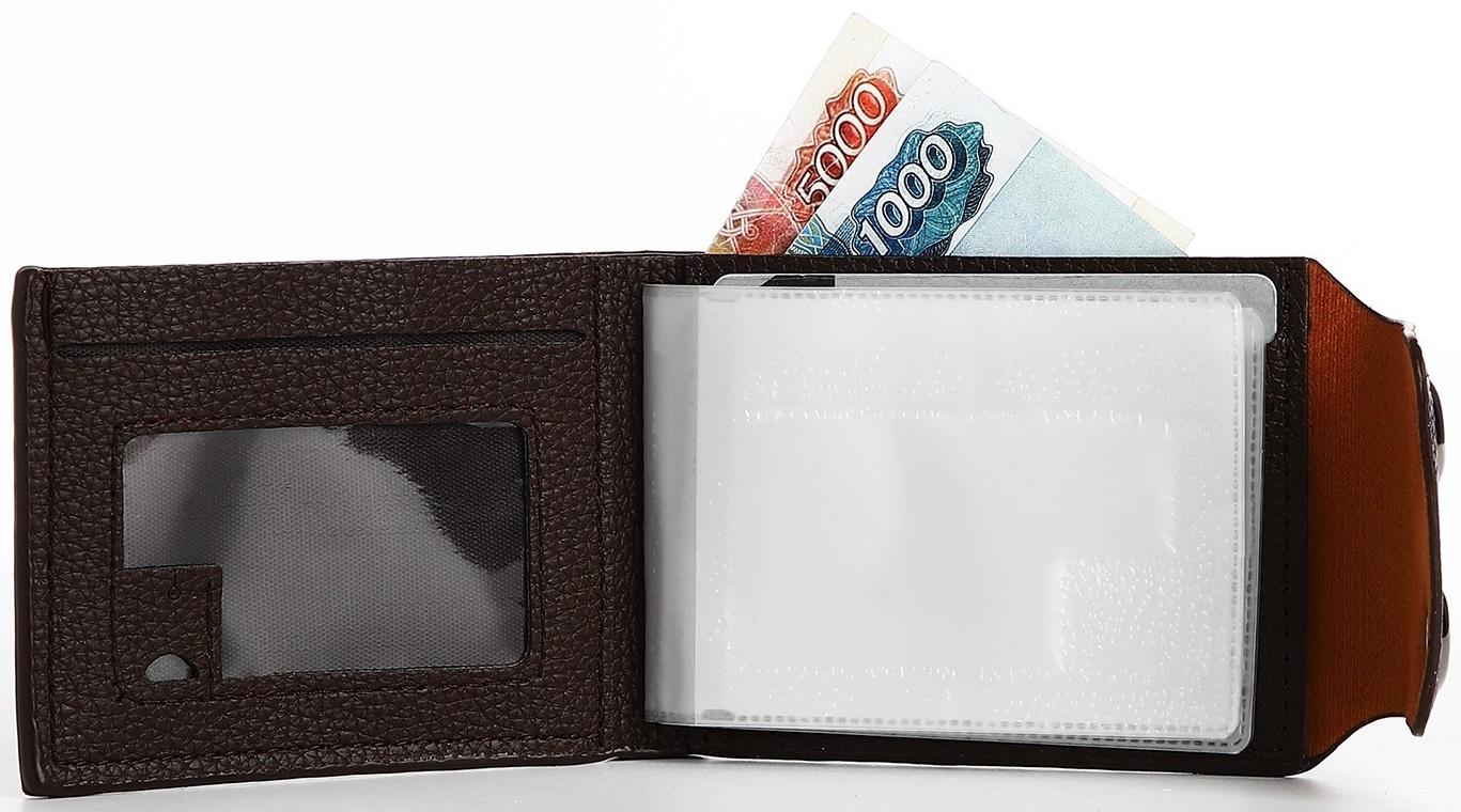 Портмоне на магнитах, отдел для купюр, карт, монет, цвет коричневый