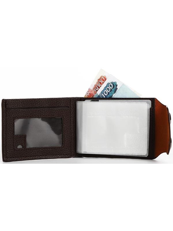 Портмоне на магнитах, отдел для купюр, карт, монет, цвет коричневый