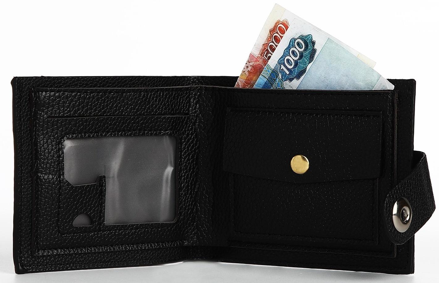 Портмоне на магните, отдел для купюр, карт, монет, цвет чёрный
