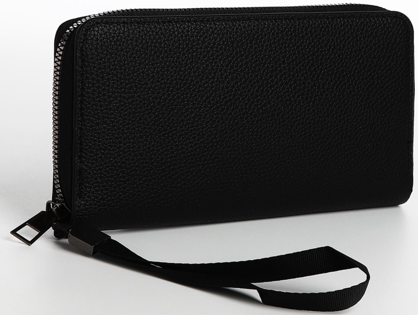 Портмоне мужское на молнии, отдел для купюр, для карт, для монет, цвет чёрный