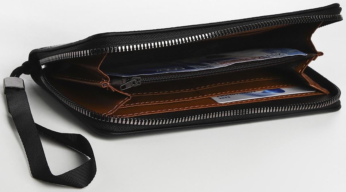 Портмоне мужское на молнии, отдел для купюр, для карт, для монет, цвет чёрный