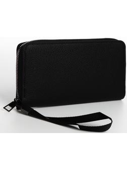 Портмоне мужское на молнии, отдел для купюр, для карт, для монет, цвет чёрный