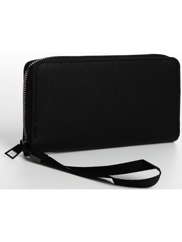 Портмоне мужское на молнии, отдел для купюр, для карт, для монет, цвет чёрный