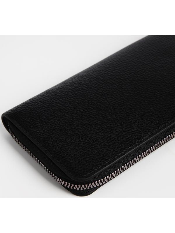 Портмоне мужское на молнии, отдел для купюр, для карт, для монет, цвет чёрный