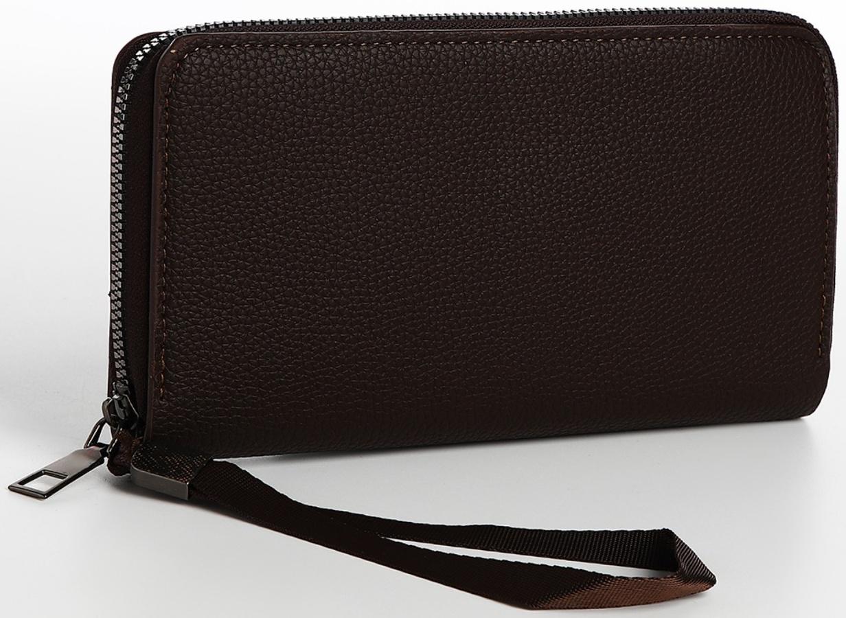 Портмоне мужское на молнии, отдел для купюр, для карт, для монет, цвет коричневый