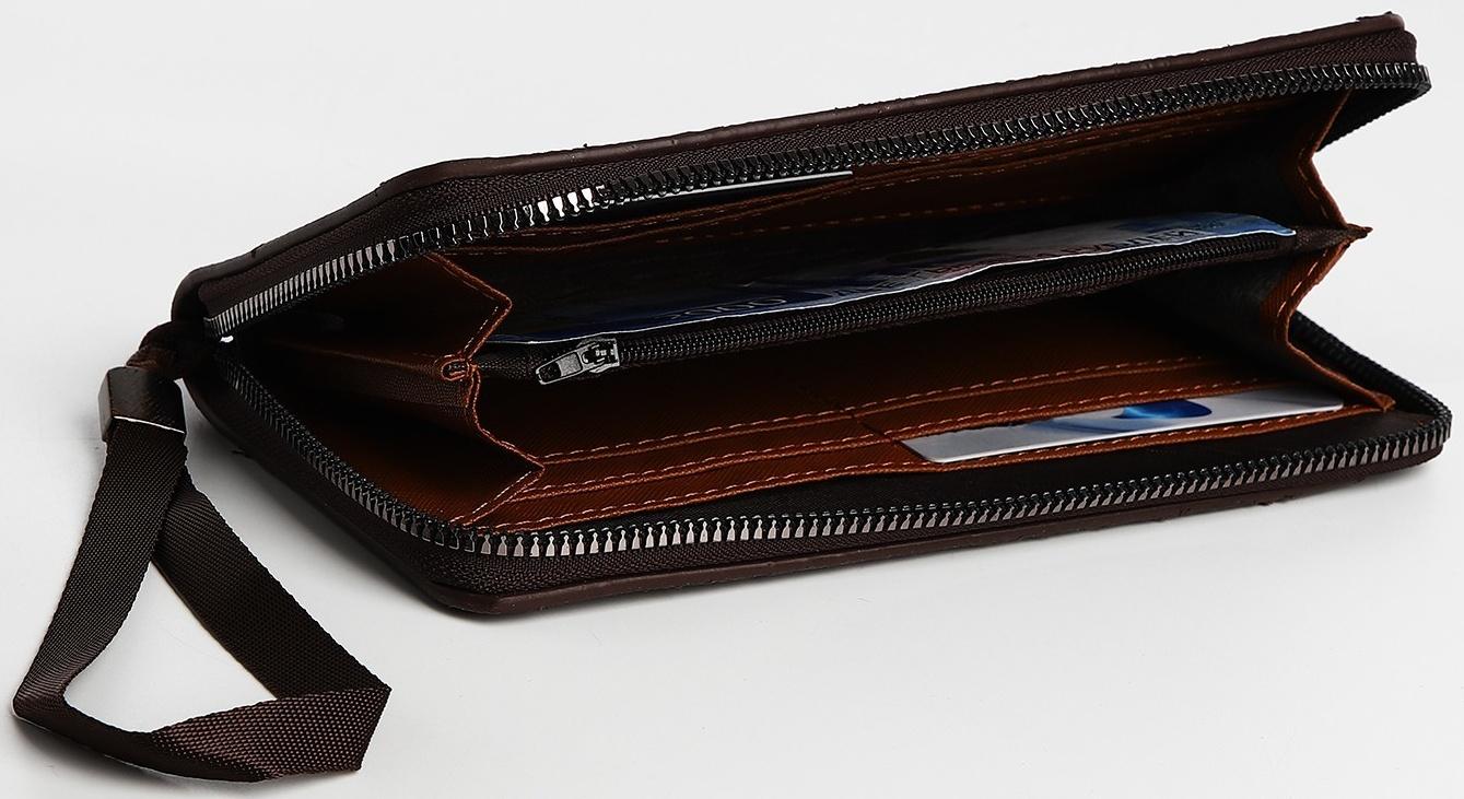 Портмоне мужское на молнии, отдел для купюр, для карт, для монет, цвет коричневый