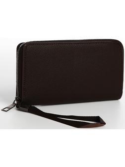 Портмоне мужское на молнии, отдел для купюр, для карт, для монет, цвет коричневый