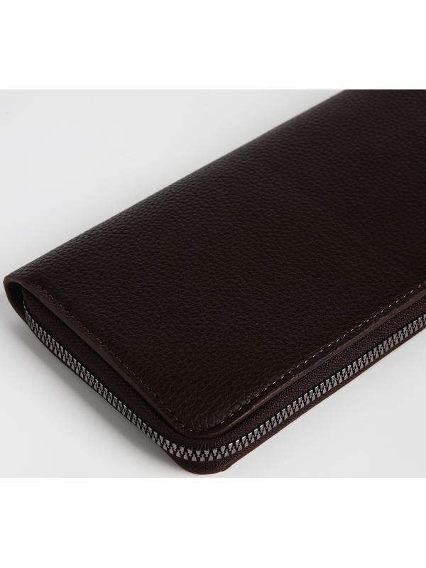 Портмоне мужское на молнии, отдел для купюр, для карт, для монет, цвет коричневый