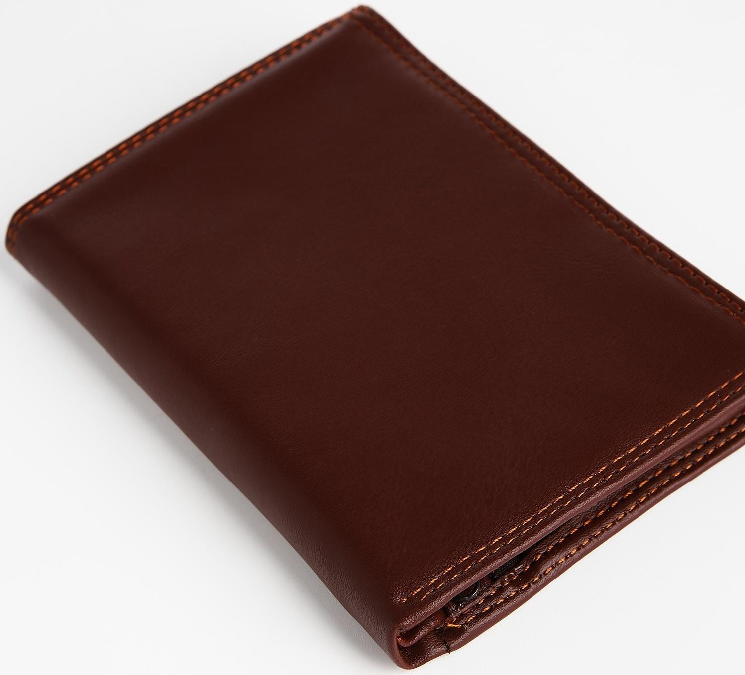 Портмоне мужское без застёжки, 3 в 1, отдел автодокументов, паспорта, карт, купюр, цвет коричневый